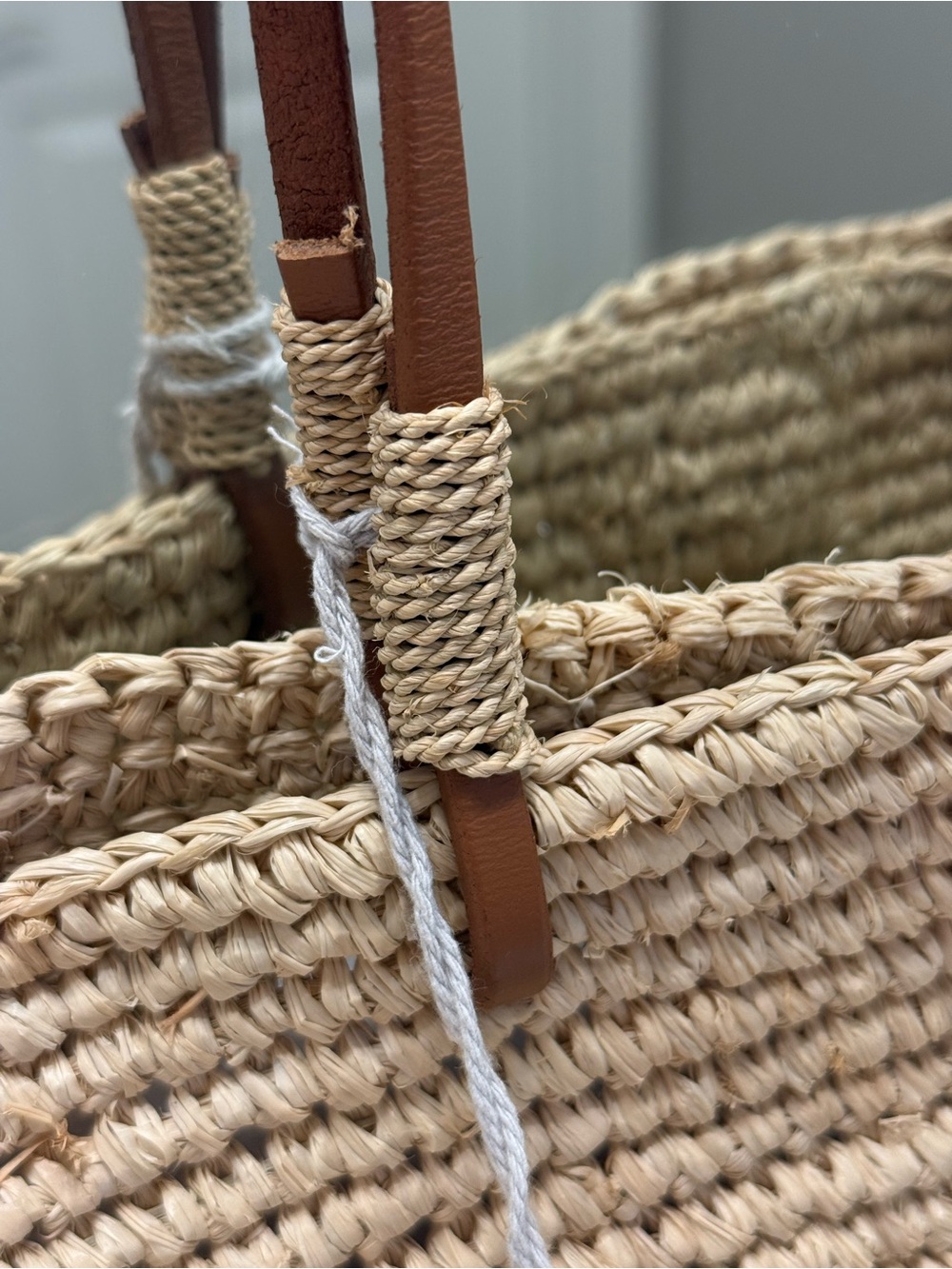 NWT Haute Hippie Natural Straw Tote with Brown Stripe and Brown Leather Handles - Picture 6 of 14